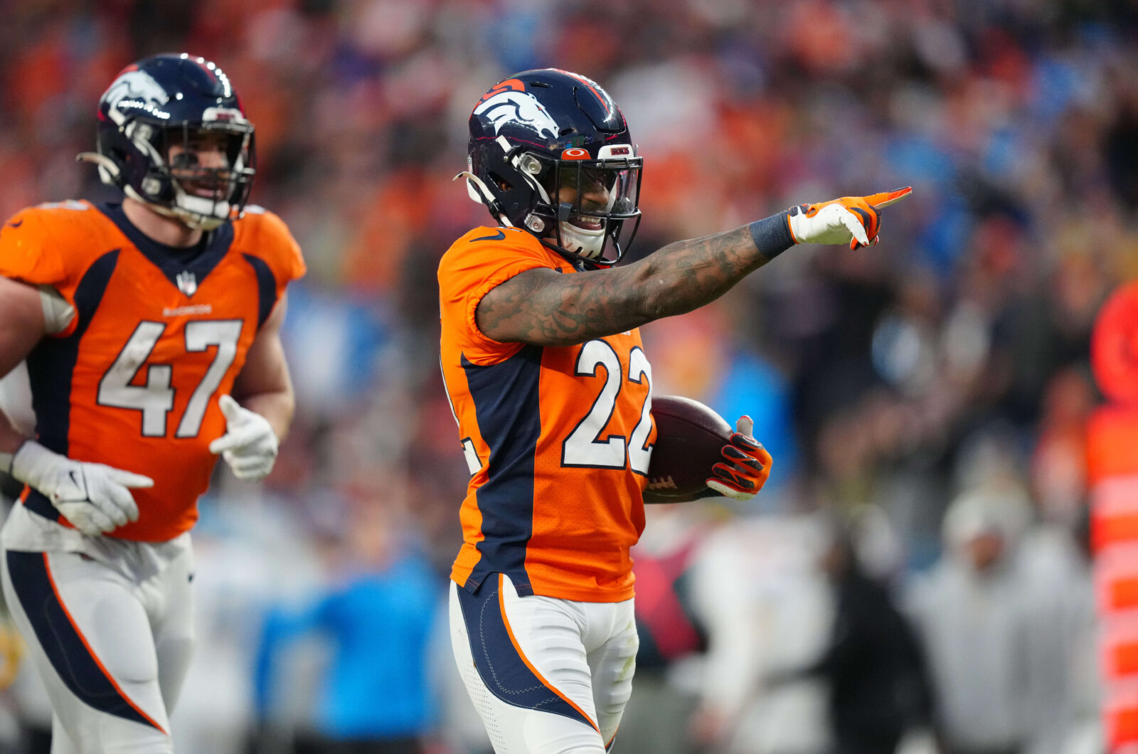 Safety Delarrin Turner-Yell of the Denver Broncos looks on after a