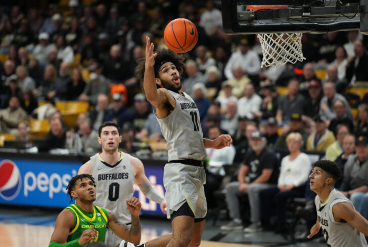 Colorado Buffaloes guard Javon Ruffin (11) reaches for a rebound in the first half against the Oregon Ducks at the CU Events Center.