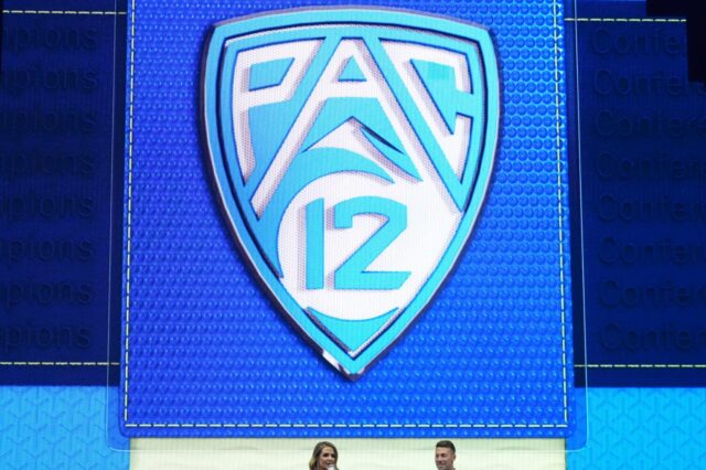 The Pac-12 logo from Pac-12 Media Day 2023.