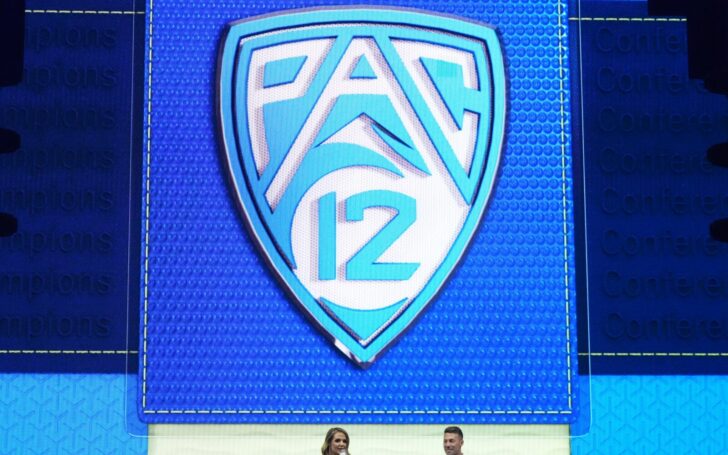 The Pac-12 logo from Pac-12 Media Day 2023.