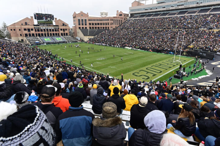 General view of Folsom Field during the first half of a spring game. (Michael Harrison)