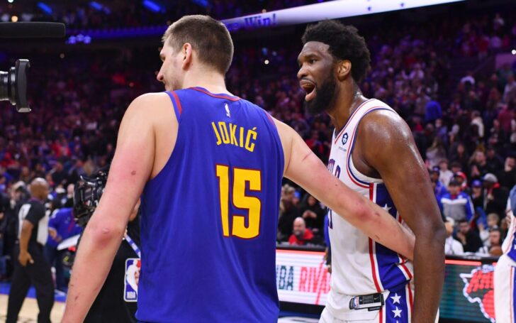 Nikola Jokic and Joel Embiid in Philadelphia in January.