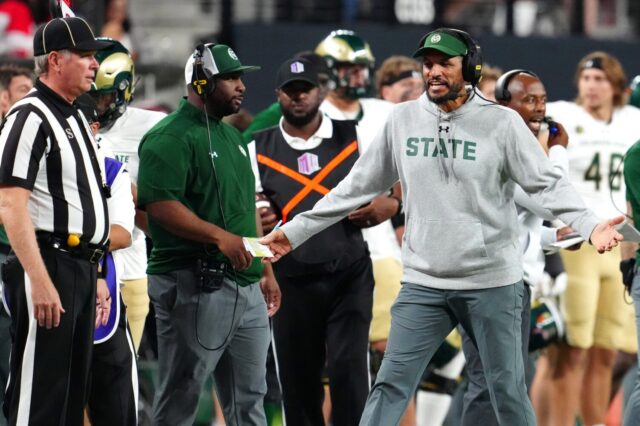Colorado State head coach Jay Norvell upset with officials at UNLV.