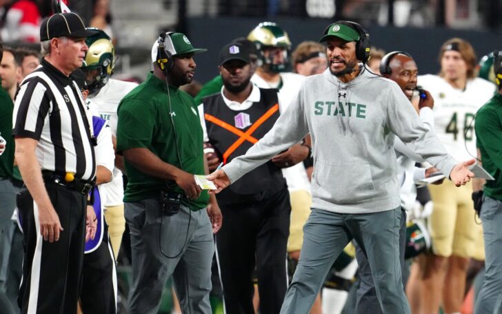 Colorado State head coach Jay Norvell upset with officials at UNLV.