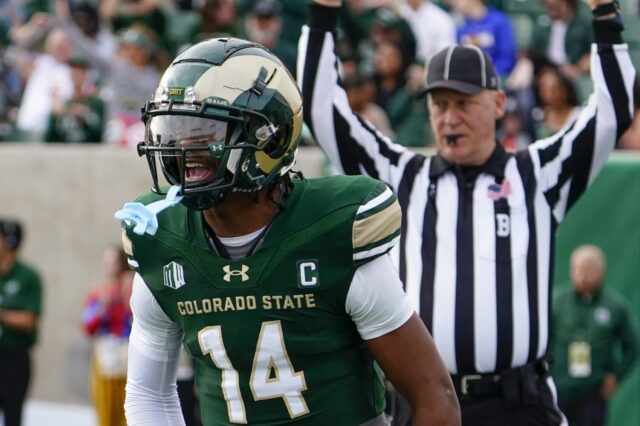 Tory Horton celebrates his touchdown. Credit: Michael Madrid, USA TODAY Sports.