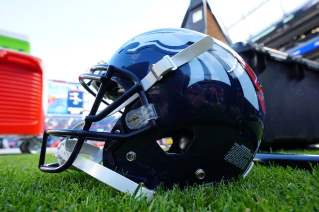 Denver Broncos 2023 helmet in navy blue.