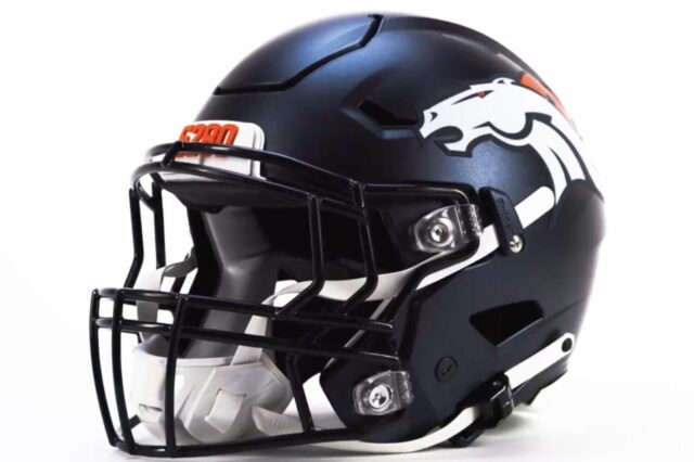 Denver Broncos new matte blue helmet.