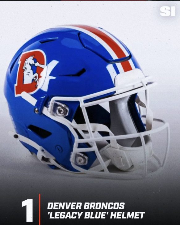 Denver Broncos legacy blue helmets.