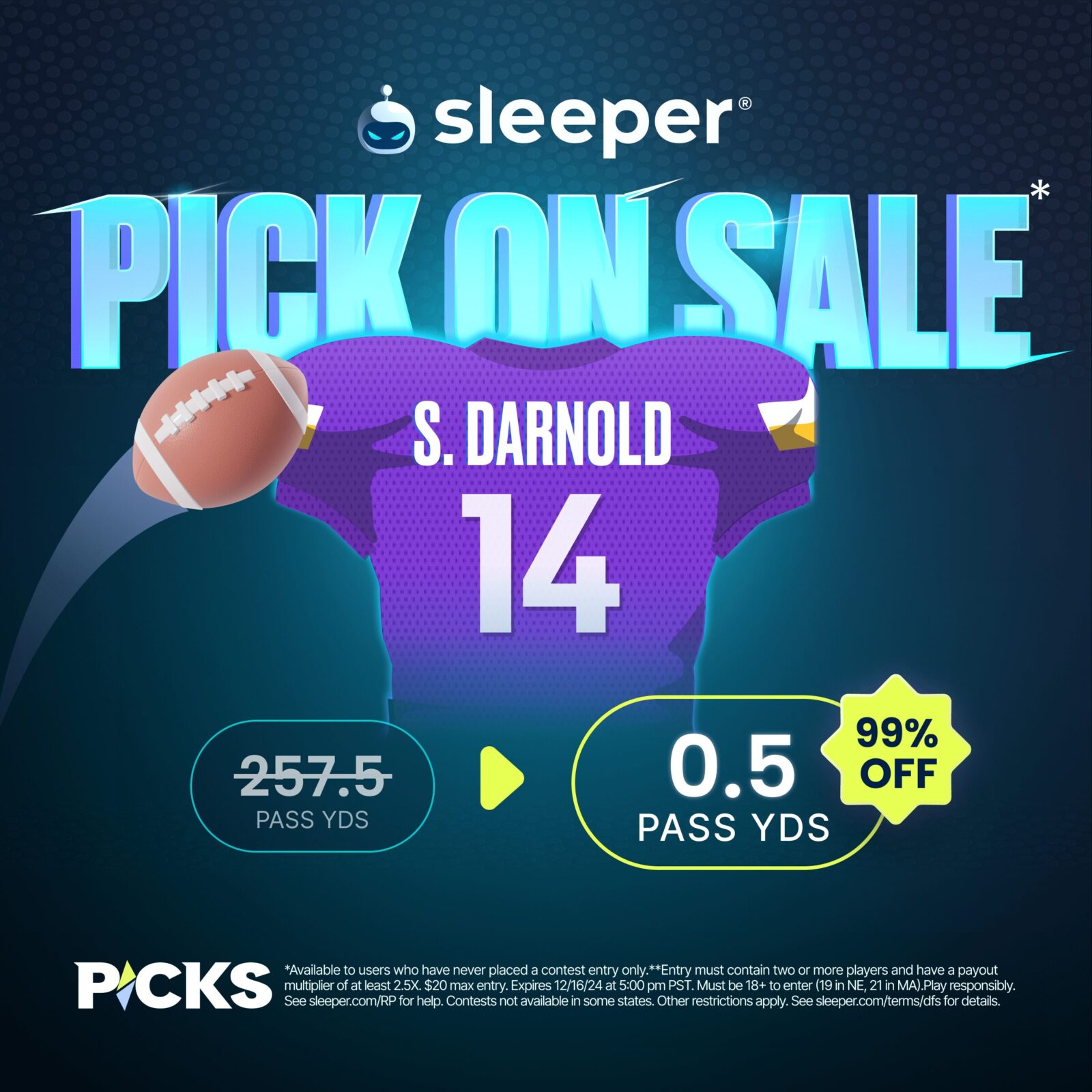 Sleeper Fantasy promo 12/16/24 Sam Darnold