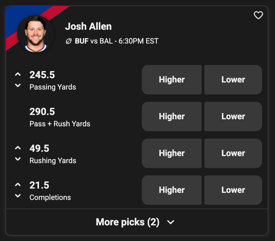 Make picks on Josh Allen stats Underdog Fantasy