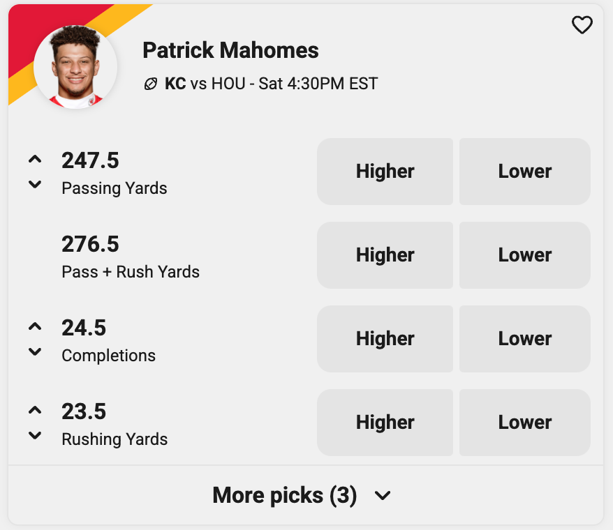 Mahomes Picks on Underdog Fantasy