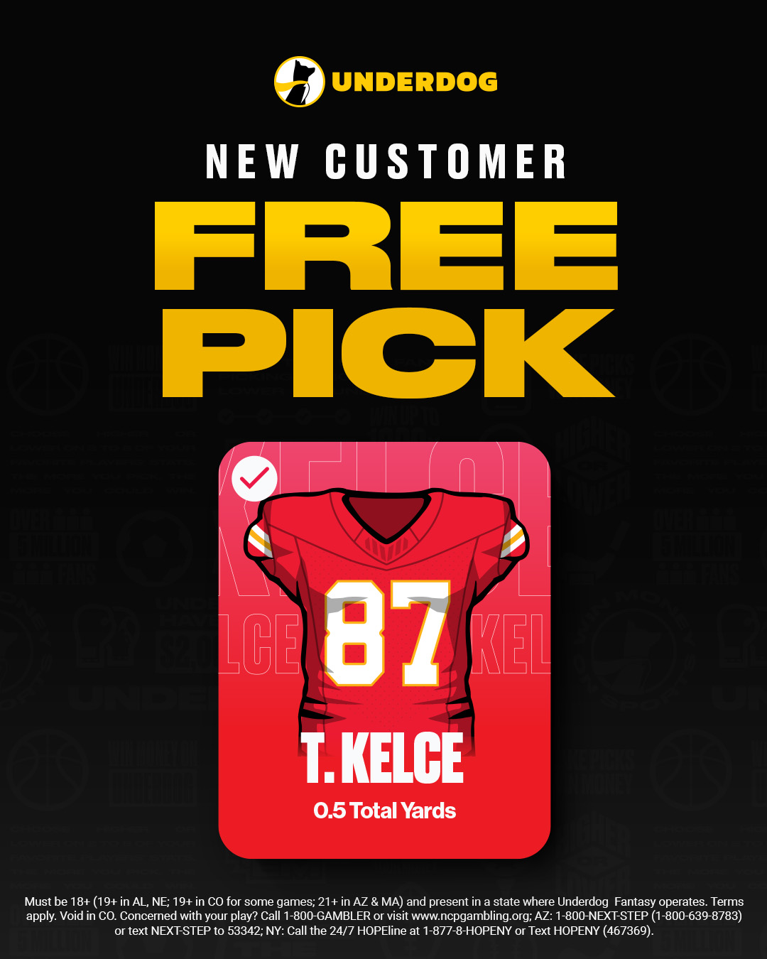 Underdog Promo Code for Travis Kelce Feb. 9, 2025 vs. Eagles