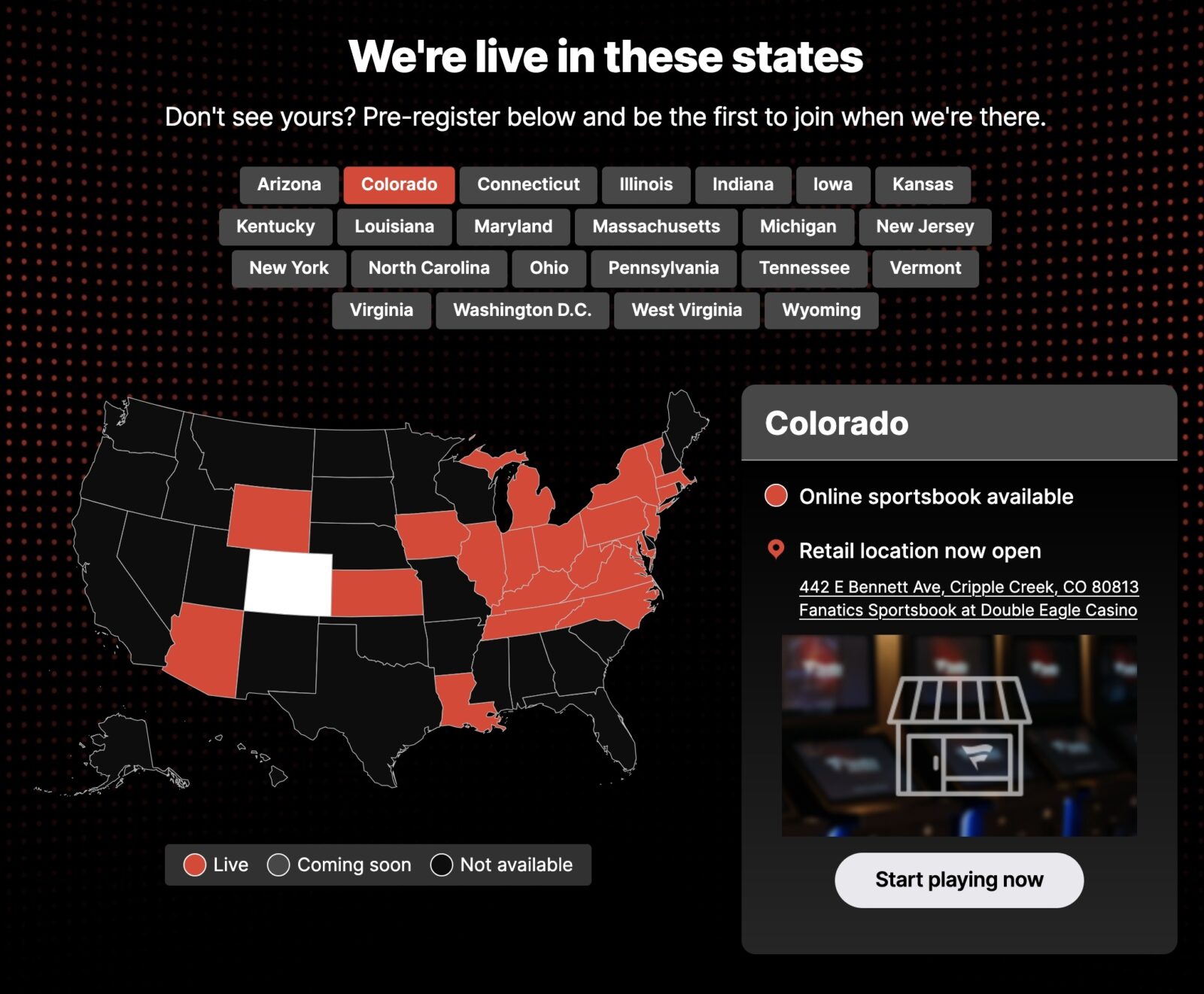 Fanatics Sportsbook Available States