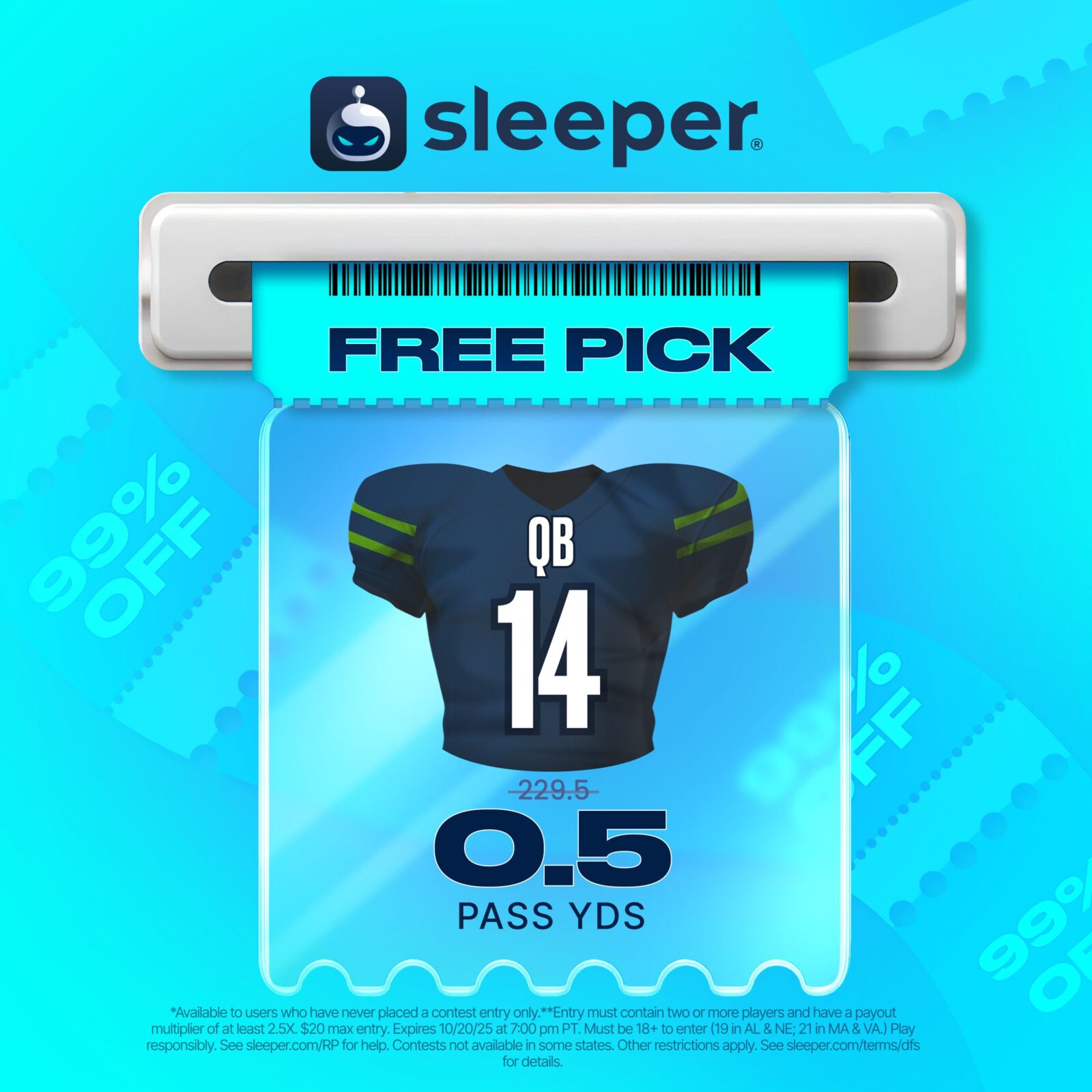 Sleeper Promo Code offer Sam Darnold 10-20-25