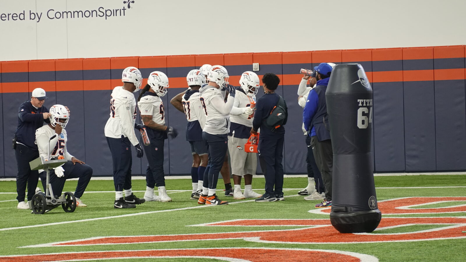Denver Broncos rookies RJ Harvey, Pat Bryant at Wednesday’s practice